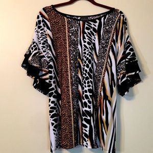 Coco Bianco Animal Print Top - Black, White, Brown